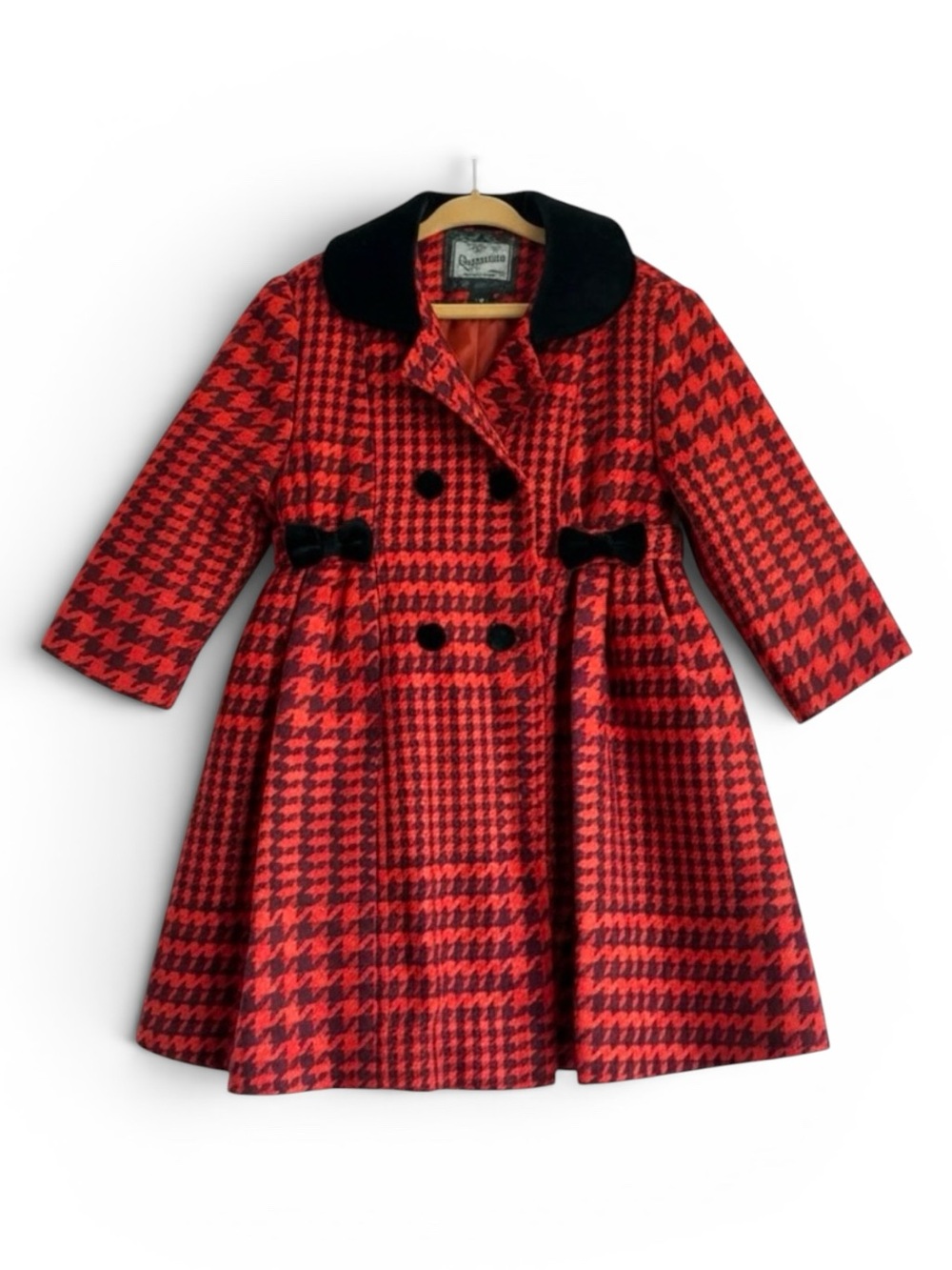 Rothschild Vintage Wool Houndstooth Holiday Dress Coat Orange Black Purple 3T